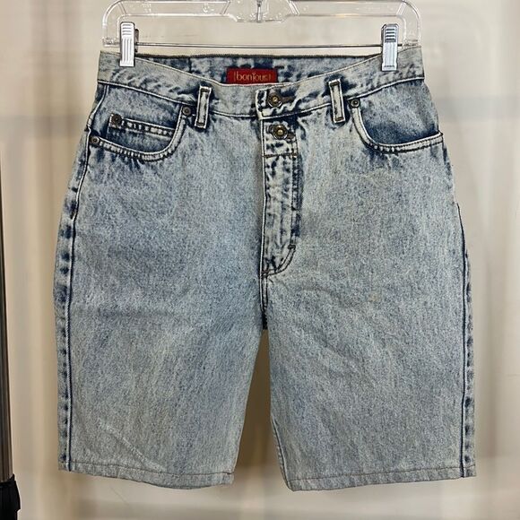 Vintage Bonjour 80s Acid Washed High Waist Jean Shorts - Size 13/14 - Picture 1 of 13